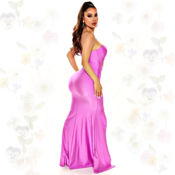Nova Luxe ✦ “Focused On Me” Maxi Dress ✦ Purple Rhinestone Tube Top Cutout Slit - Picture 4 of 12